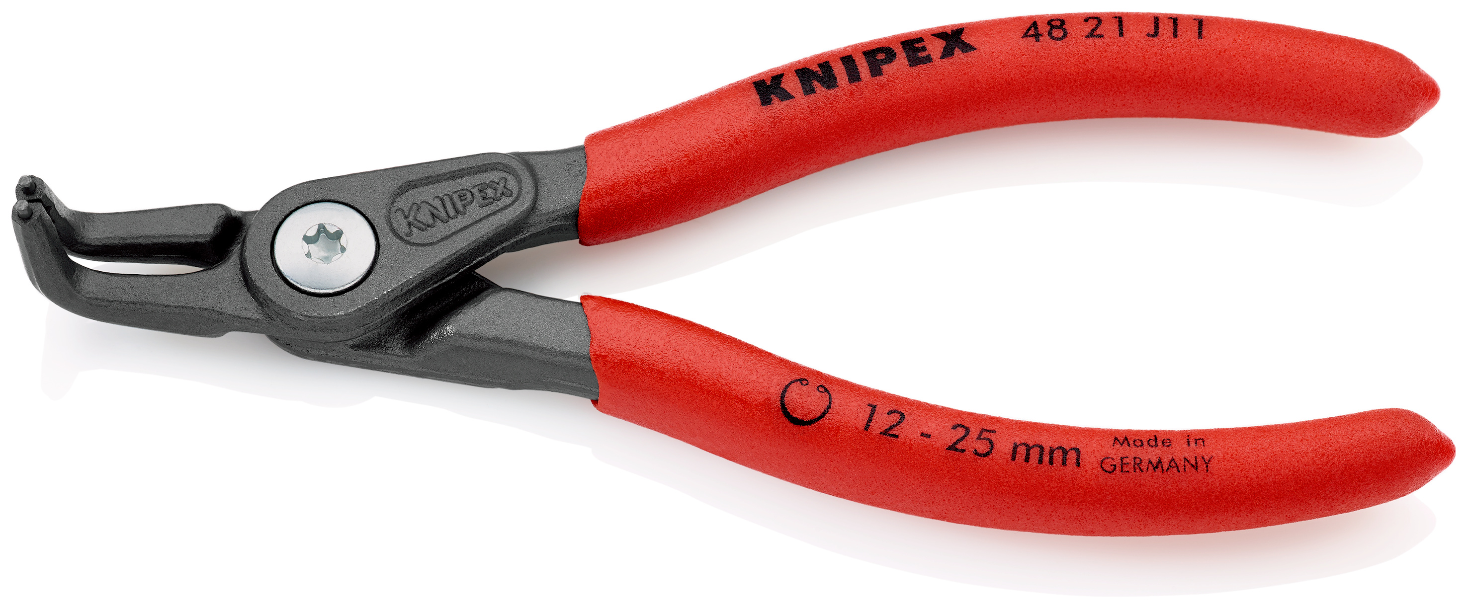 KNIPEX 48 21 J31 Alicate de precisión para arandelas para arandelas interiores en taladros gris atramentado recubiertos de plástico antideslizante 210 mm