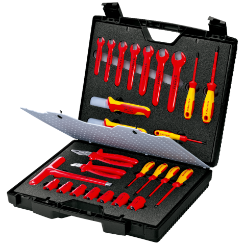 KNIPEX 98 99 12 Standardkoffer 26-teilig mit isolierten Werkzeugen für Arbeiten an elektrischen Anlagen