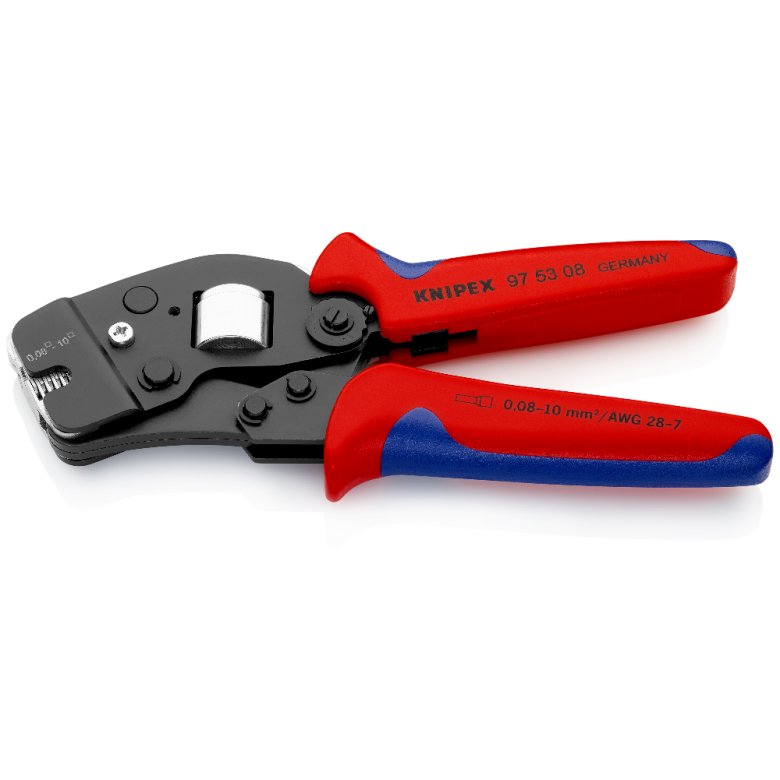 SelfAdjusting Crimping Pliers for wire ferrules With front loading